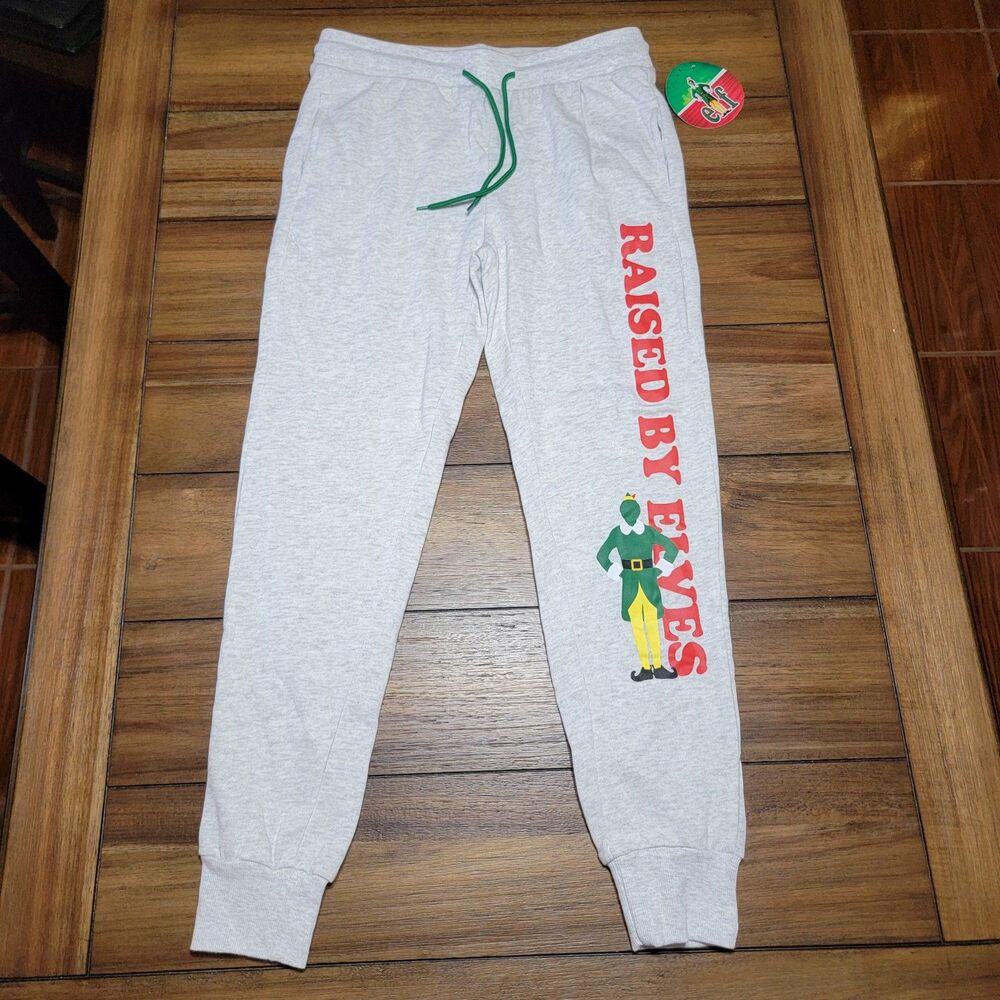 Elf Light Grey Unisex Sweat Pants "Raised By Elves" - Size Medium NWT